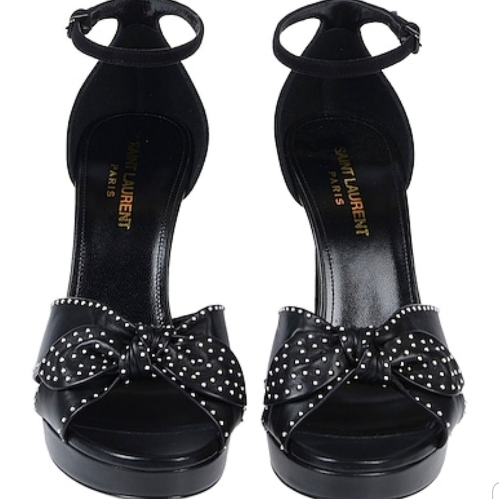 Saint Laurent Leather Metal Studded Platform Sandals Size 39.5 Black - Picture 5 of 15